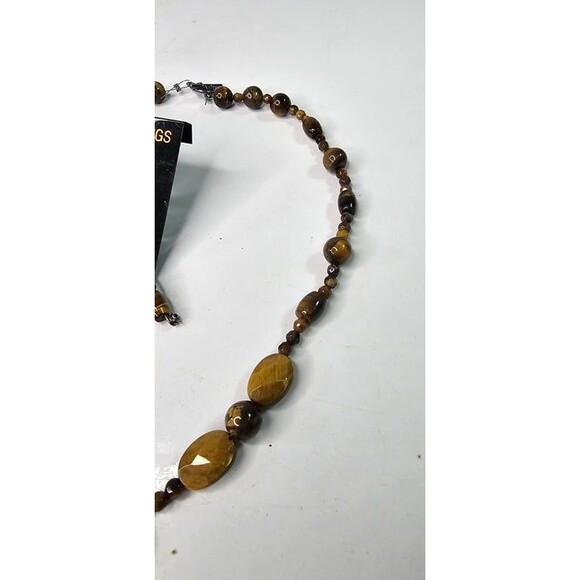 Picture Jasper Fringe with Tiger's Eye Beaded Necklace & Earring Set Handmade - Picture 5 of 7